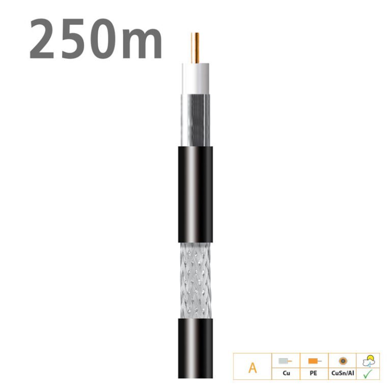 Koaksijalni kabel T-100 Cu CuSnAL Fca PE Crna, kolut 250m