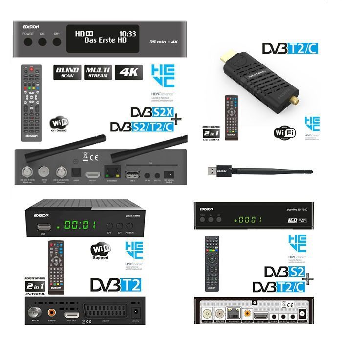 Vrhunski "Edision" satelitski, DVB-T2 HEVC zemaljski i combo/Linux kabelski prijamnici & pribor